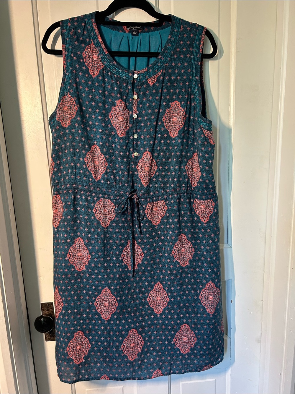 Lucky Brand Teal and Pink Sleeveless Midi Dress